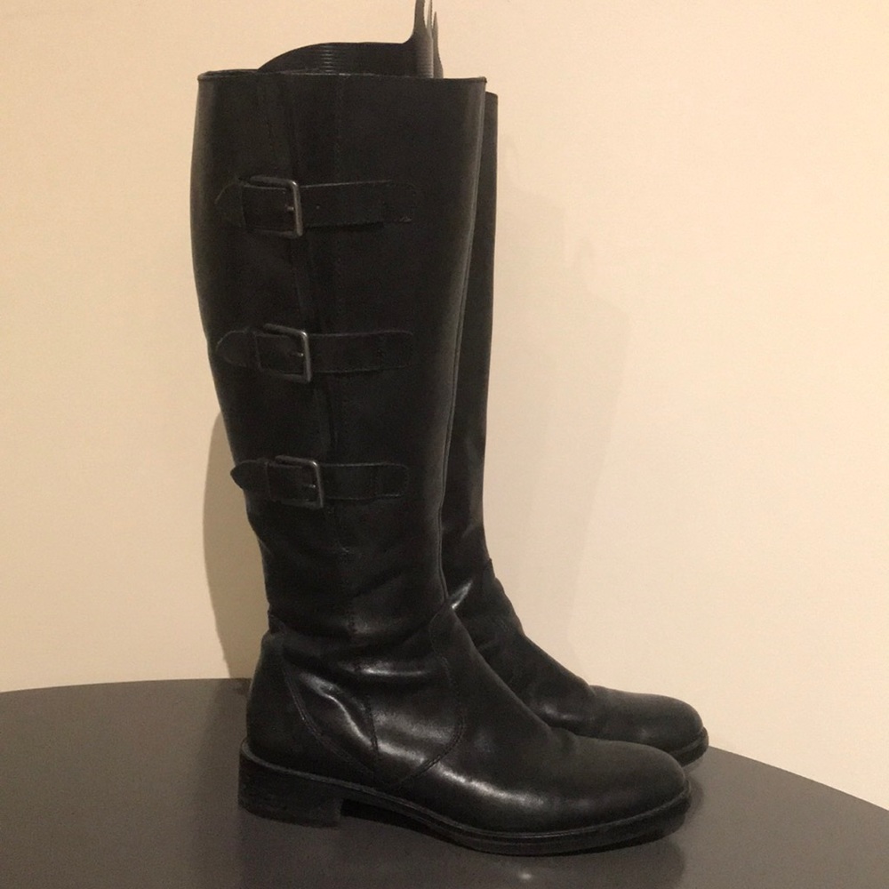 Black Leather Ecco Hobart Buckle Boots